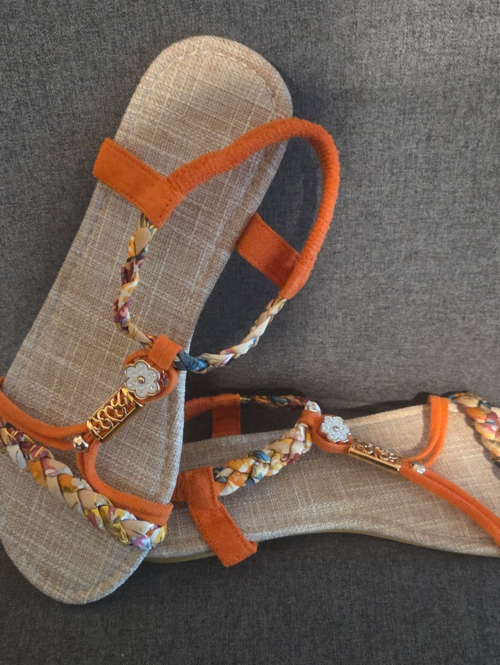 SHEIN Orange Braided Strap Floral Accent Sandals